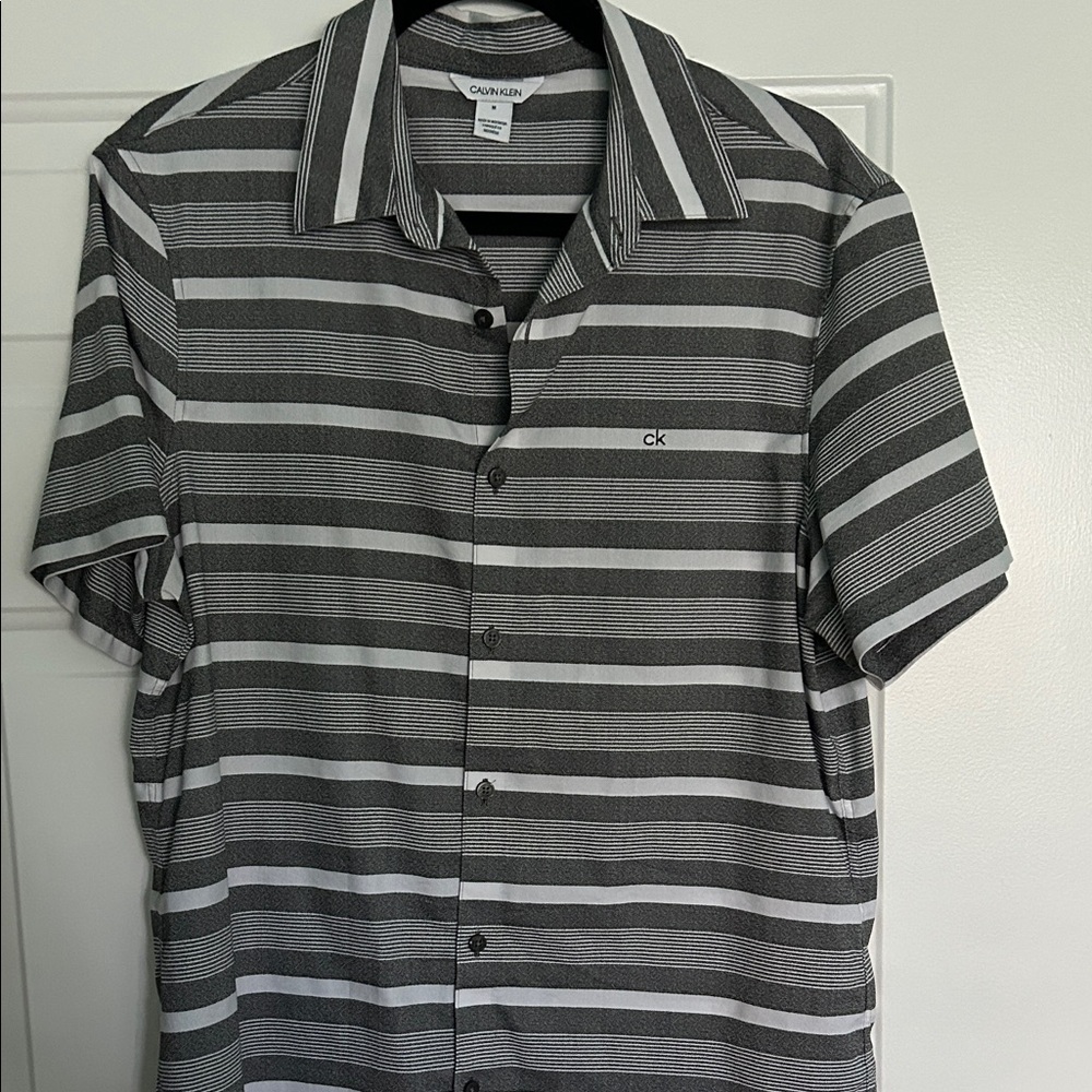 Calvin Klein Men's Striped Black and Gray Shirt